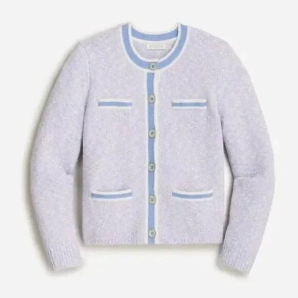J. Crew Women's Marled Merino knit crop Sweater Lady Jacket Blue preppy M - Picture 2 of 9